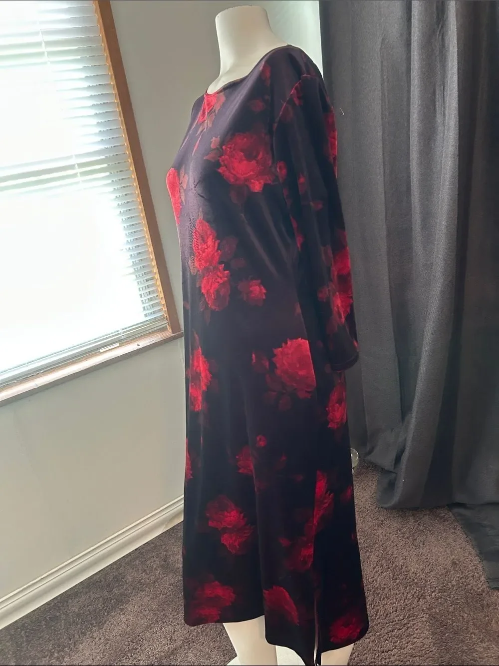 Talbots Kids Stretch Elegant Red Floral Midi Dress